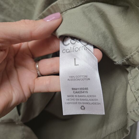 C&C California Womens Safari Shirt Army Green Button Front LS sz Lg 100% Cotton - Picture 4 of 6